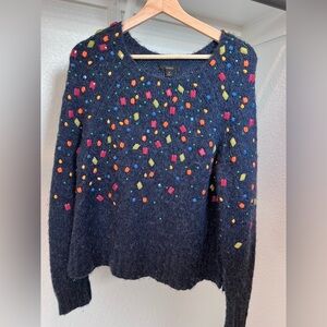 J. Crew Navy Sweater with Colorful Embellishments